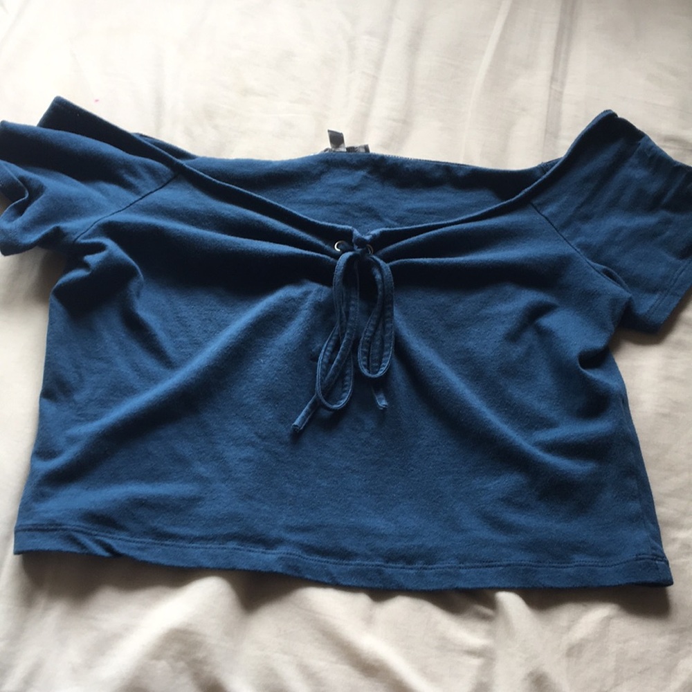 Teal Off Shoulder Crop Top